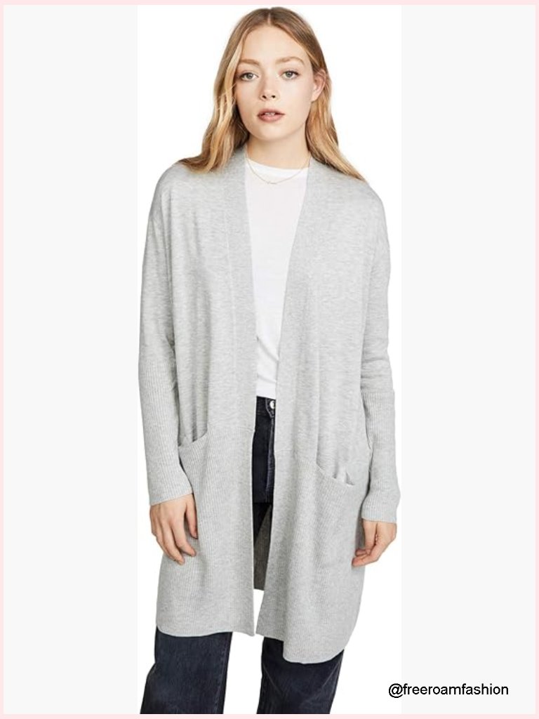 Luxurious Cashmere Blend Open Front Cardigan With Pockets